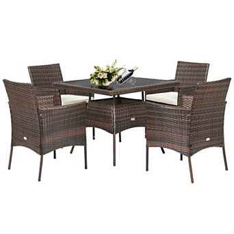 Outdoor Patio Dining Set 5 pc with Cushioned Chairs and Table