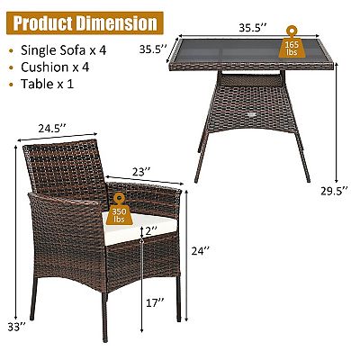 Outdoor Patio Dining Set 5 Piece with Cushioned Chairs and Table