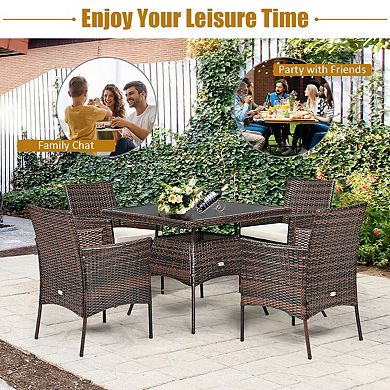 Outdoor Patio Dining Set 5 Piece with Cushioned Chairs and Table