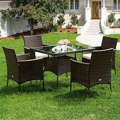 Outdoor Patio Dining Set 5 Piece with Cushioned Chairs and Table