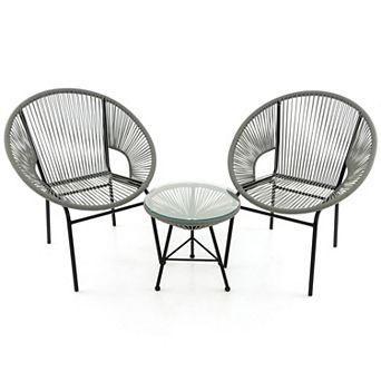 3 pc Patio Bistro Set with Acapulco Chairs and Glass Table