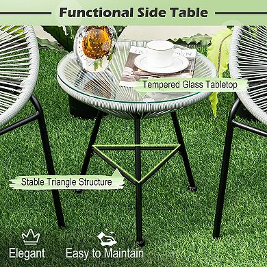 3 Piece Patio Bistro Set with Acapulco Chairs and Glass Table