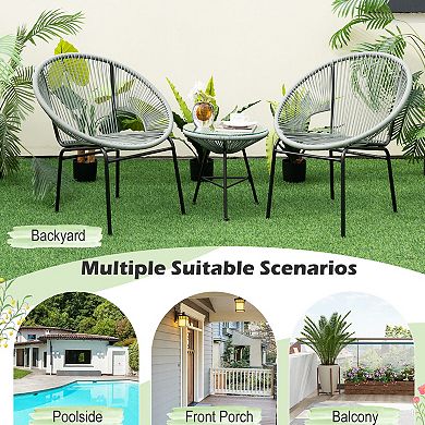 3 Piece Patio Bistro Set with Acapulco Chairs and Glass Table