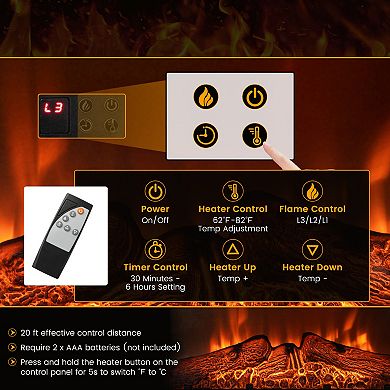 18/23 Inch Electric Fireplace Inserted with Adjustable LED Flame