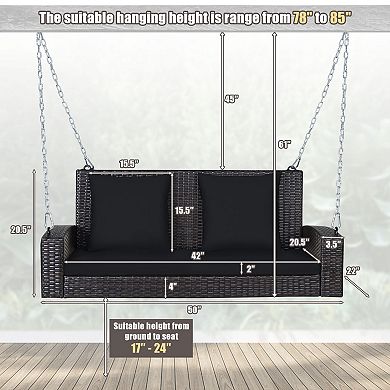 2-Person Patio Rattan Porch Swing with Cushions