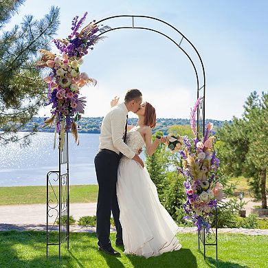 7.9 Ft Metal Garden Arch Backdrop Stand with Side Fence for Climbing Plants Black