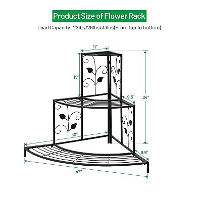 3-Tier Floral Corner Metal Plant Pot Rack