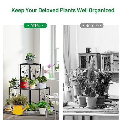 3-Tier Floral Corner Metal Plant Pot Rack