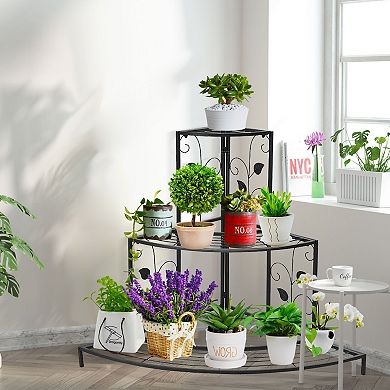 3-Tier Floral Corner Metal Plant Pot Rack