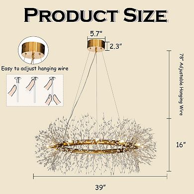 Modern Chandelier Crystal Firework 12 light Round Pendant Ceiling Lighting For Dining Room