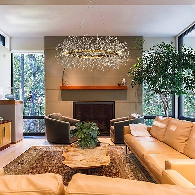 Modern Chandelier Crystal Firework 12 light Round Pendant Ceiling Lighting For Dining Room