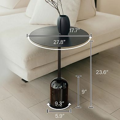 Marble Base Round Coffee Table Modern Black Side Table W18'' Small End Table