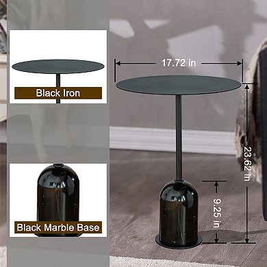 Marble Base Round Coffee Table Modern Black Side Table W18'' Small End Table