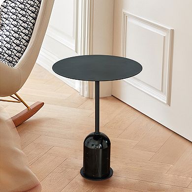 Marble Base Round Coffee Table Modern Black Side Table W18'' Small End Table