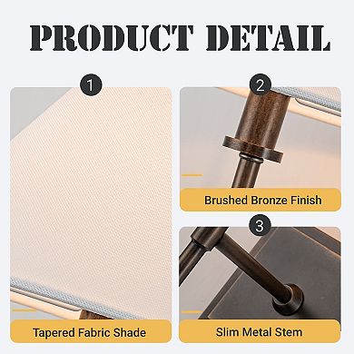 Modern Bronze 12'' Tall 1-Light Fabric Shade Wall Sconces Farmhouse White Linen Tapered Shade Sconce