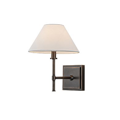Modern Bronze 12'' Tall 1-Light Fabric Shade Wall Sconces Farmhouse White Linen Tapered Shade Sconce