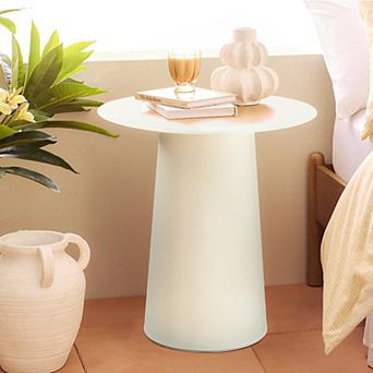 Mid Century Modern Metal Single Round Coffee Table -Chalk White 17.7"W