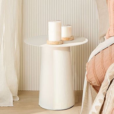 Mid Century Modern Metal Single Round Coffee Table -Chalk White 17.7"W