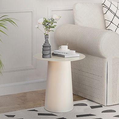 Mid Century Modern Metal Single Round Coffee Table -Chalk White 17.7"W