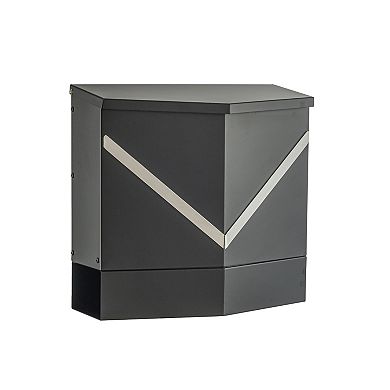 Modern Outdoor Black Metal Secure Locking Wall-Mount Mailbox With Stainless Steel V-Shape Futuristic