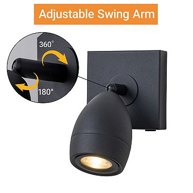 Modern Black Cordless Wall Sconce USB-C Rechargeable LED Spotlight with Touch & Remote Control