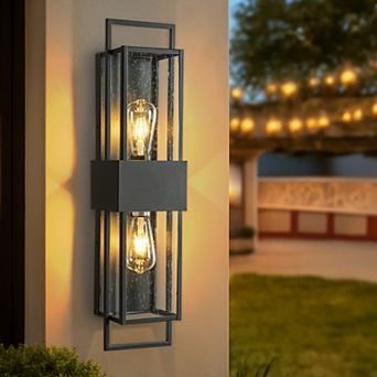 Modern Outdoor Wall Light with Dusk to Dawn Sensor H26'' Black Exterior Wall Lantern