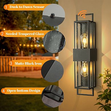 Modern Outdoor Wall Light with Dusk to Dawn Sensor H26'' Black Exterior Wall Lantern