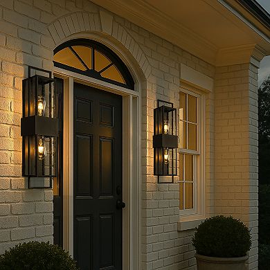 Modern Outdoor Wall Light with Dusk to Dawn Sensor H26'' Black Exterior Wall Lantern