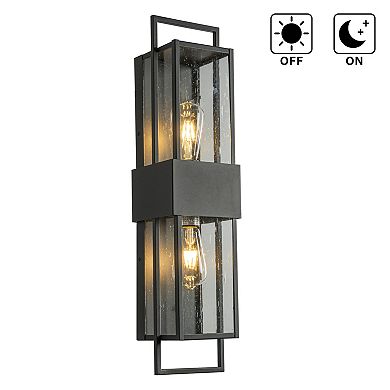 Modern Outdoor Wall Light with Dusk to Dawn Sensor H26'' Black Exterior Wall Lantern