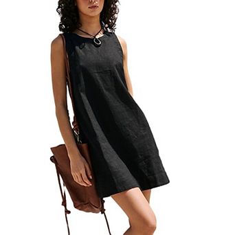 Women's Sleeveless Backless Mini Dress with Pockets - Casual Linen Blend for Summer