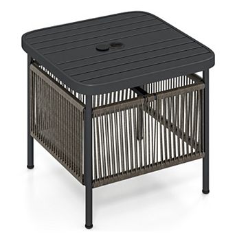 Outdoor Side Table with Umbrella Hole and Storage Shelf