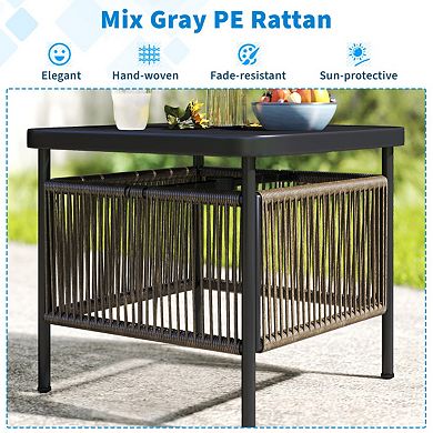 Outdoor Side Table with Umbrella Hole and Storage Shelf