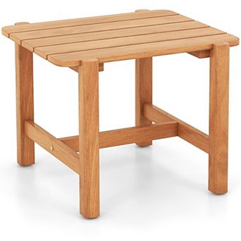 Patio Teak Wood Side Table with Slatted Top for Yard or Garden