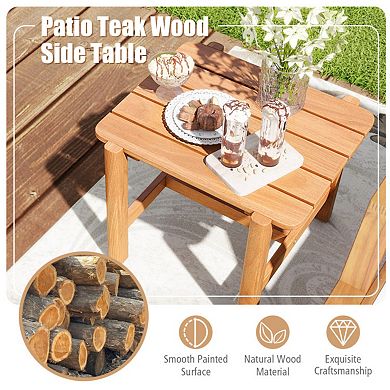 Patio Teak Wood Side Table with Slatted Top for Yard or Garden