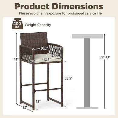 Outdoor PE Wicker Bar Stools Set of 2 with Cushions