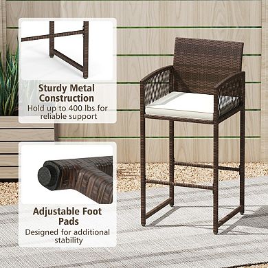 Outdoor PE Wicker Bar Stools Set of 2 with Cushions