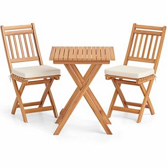Outdoor Wood Bistro Set with Cushions and Matching Table