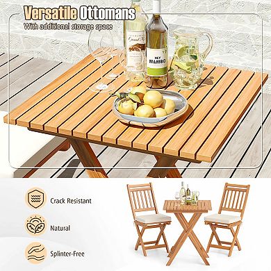 Outdoor Wood Bistro Set with Cushions and Matching Table