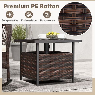 Outdoor Patio Rattan Wicker Side Table with Steel Frame for Deck and Garden