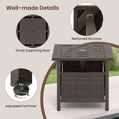 Outdoor PE Wicker Side Table with Umbrella Hole