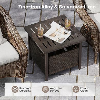 Outdoor PE Wicker Side Table with Umbrella Hole