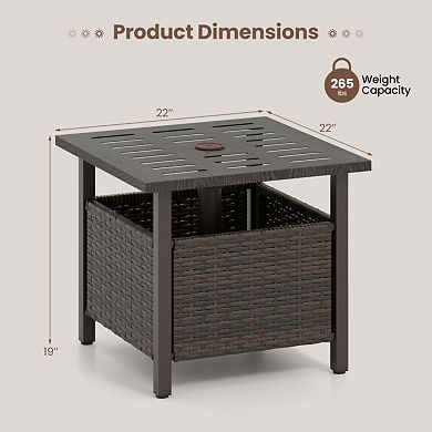 Outdoor PE Wicker Side Table with Umbrella Hole