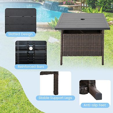 Patio Wicker Side Table with Umbrella Hole for Yard or Poolside