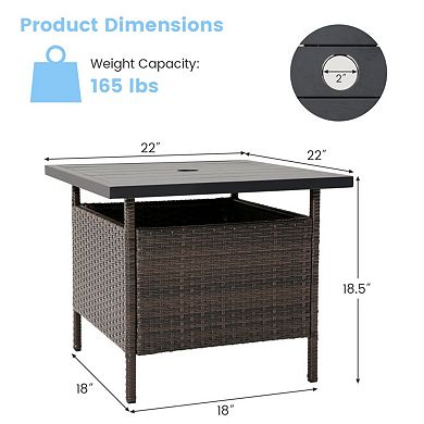 Patio Wicker Side Table with Umbrella Hole for Yard or Poolside