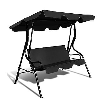Outdoor Patio Swing Chair With Canopy 3 Seat Cushioned Steel Frame