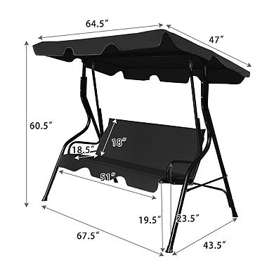 Outdoor Patio Swing Chair With Canopy 3 Seat Cushioned Steel Frame