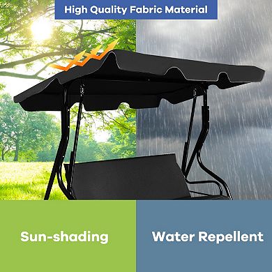 Outdoor Patio Swing Chair With Canopy 3 Seat Cushioned Steel Frame