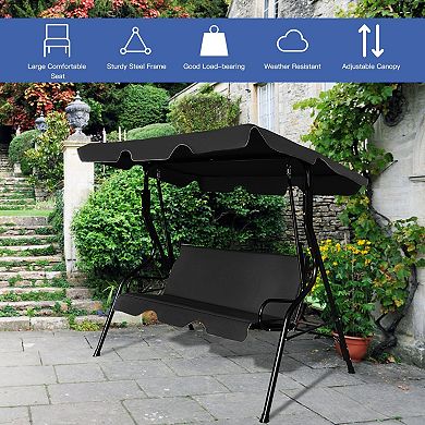 Outdoor Patio Swing Chair With Canopy 3 Seat Cushioned Steel Frame