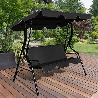 Outdoor Patio Swing Chair With Canopy 3 Seat Cushioned Steel Frame