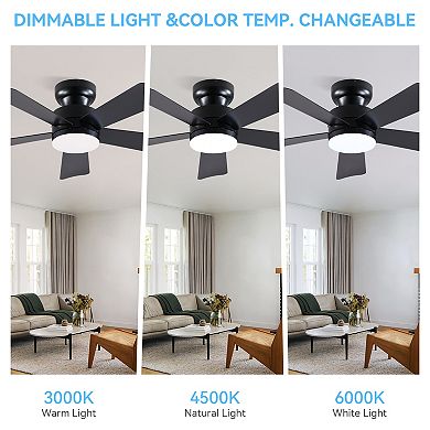 Modern Ceiling Fan with Light, Quiet DC Motor, Dimmable Flush Mount, Remote Control